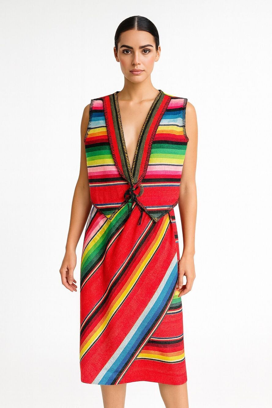 Vintage Gerard Serape Stripe 2 Piece Set Vest Skirt M Southwestern Boho Festival